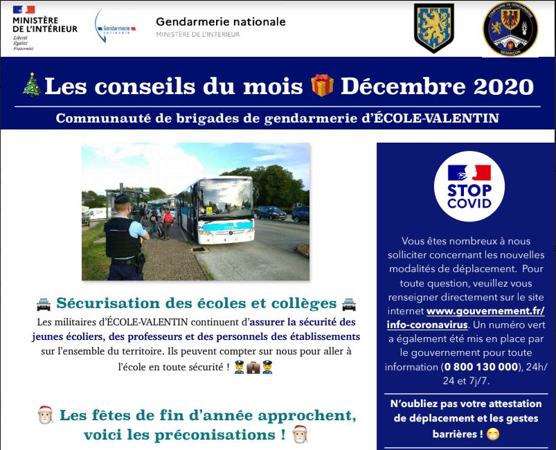 Infos gendarmerie décembre 2020