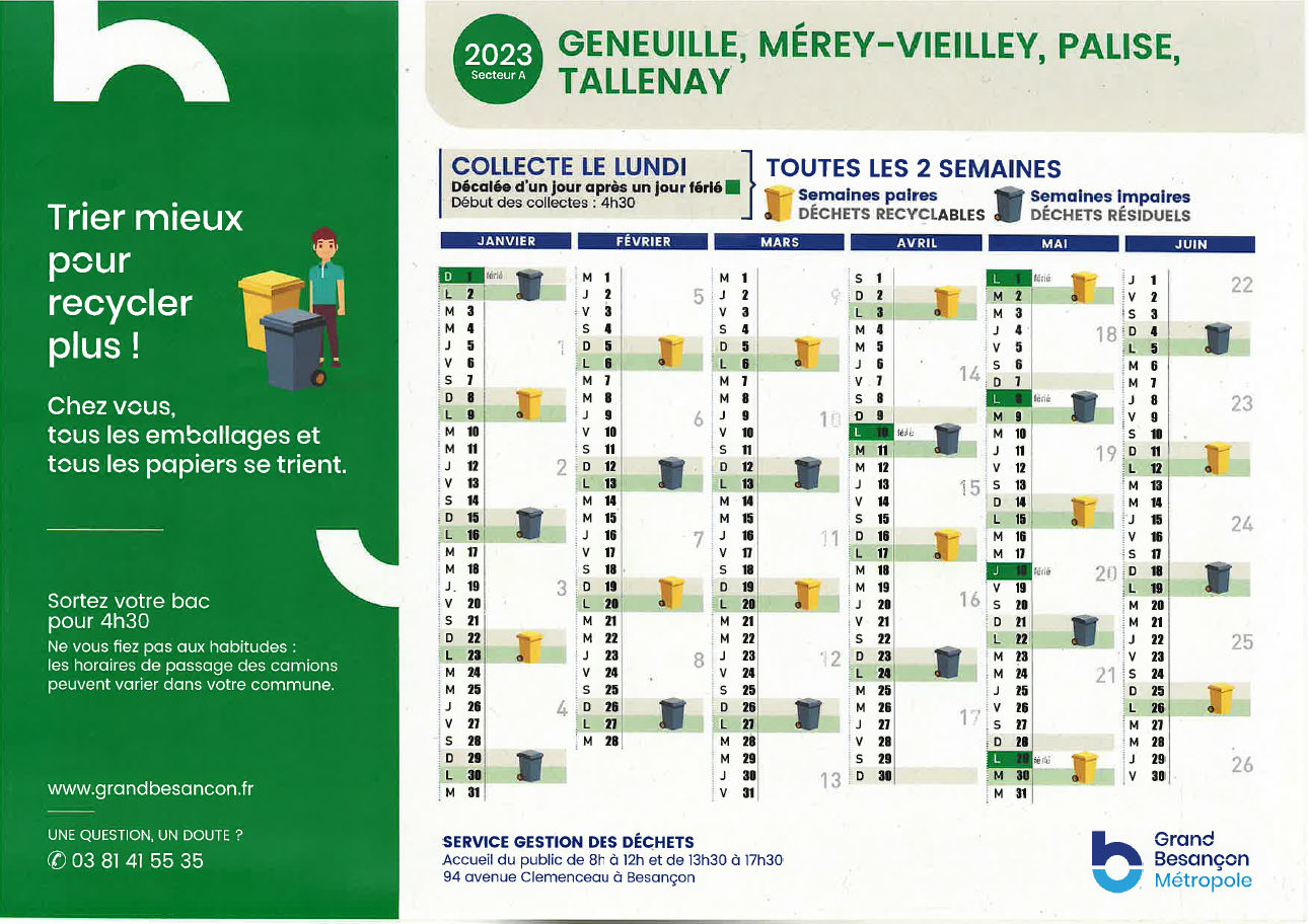 Calendrier du ramassage des poubelles jaunes